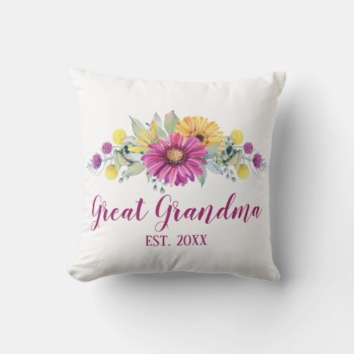 New Great Grandma Rustic Floral Daisy Throw Pillow