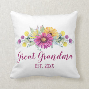New Great Grandma Rustic Floral Daisy Throw Pillow