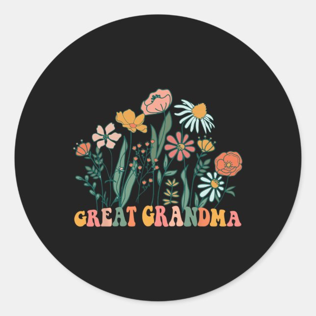 New Great Grandma Wildflower First Birthday &amp;  Classic Round Sticker (Front)