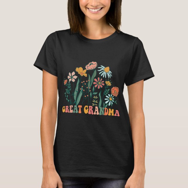 New Great Grandma Wildflower First Birthday &amp;  T-Shirt (Front)