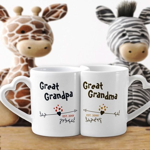 New Great Grandparents Personalized _ Blue  Green Coffee Mug Set