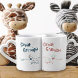 New Great Grandparents Personalized - Blue & Pink Coffee Mug Set<br><div class="desc">Modern hearts and arrows design in stylish color palette - ideal for new great grandparents. The words, Grandpa and Grandma can both be personalized to Grandad, Nanna etc., to suit your preference. You can also add the year that the couple became proud great grandparents. One mug is storm blue and...</div>