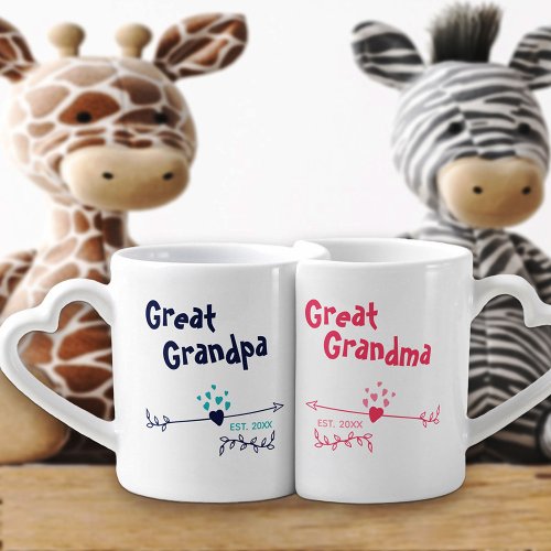 New Great Grandparents Personalized _ Blue  Pink Coffee Mug Set