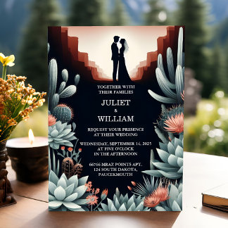 New Green Boho Leaf Desert Cacti Succulent Wedding Invitation