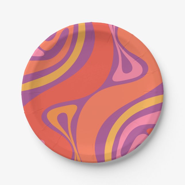 New Groove Abstract Trippy Retro 60s 70s Pattern  Paper Plates (Front)