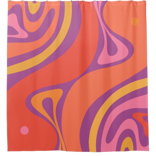 New Groove Abstract Trippy Retro 60s 70s Pattern Shower Curtain (Front)