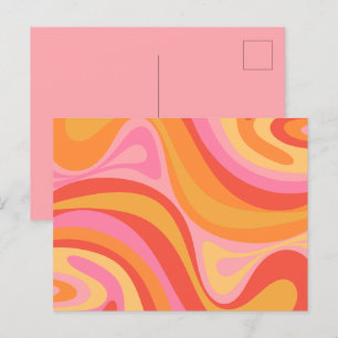 New Groove Retro Abstract Pattern Pink and Orange Postcard