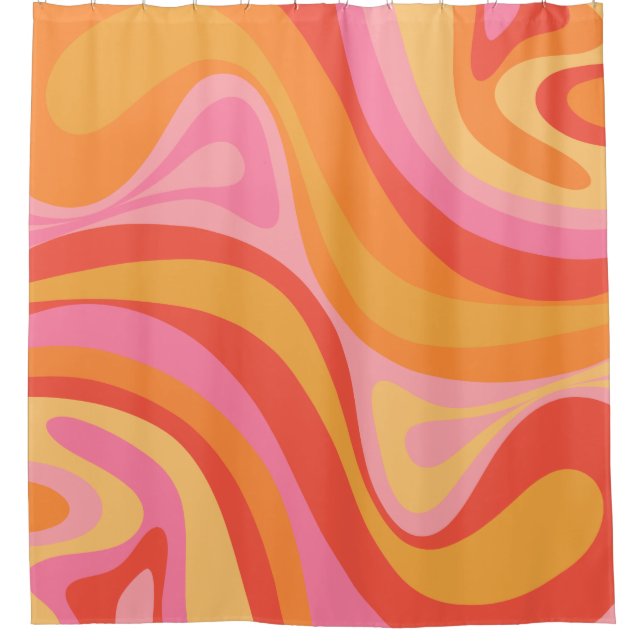 New Groove Retro Abstract Pattern Pink and Orange Shower Curtain (Front)