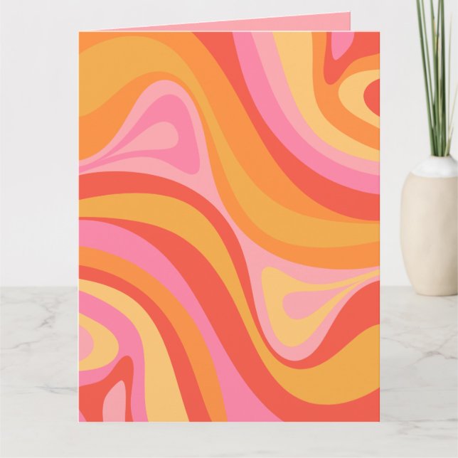 New Groove Retro Abstract Pattern Pink and Orange Thank You Card (Front)