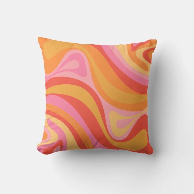 New Groove Retro Abstract Pattern Pink and Orange Throw Pillow (Front)