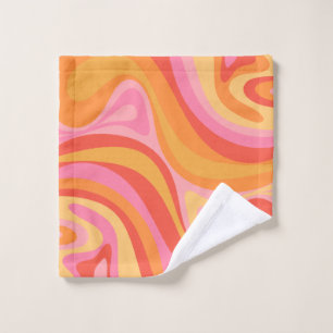 New Groove Retro Abstract Pattern Pink and Orange Wash Cloth