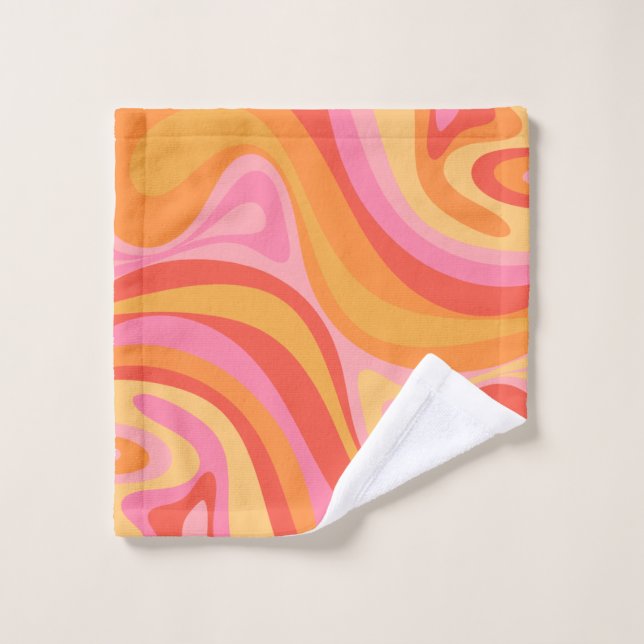 New Groove Retro Abstract Pattern Pink and Orange Wash Cloth (Wash Cloth)