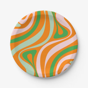 New Groove Retro Abstract Trippy Boho Pattern Paper Plates