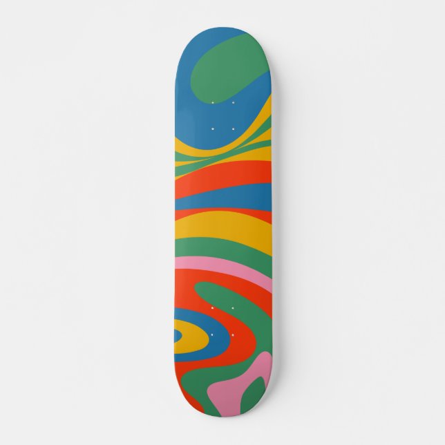New Groove Retro Rainbow Colorful Trippy Abstract Skateboard (Front)