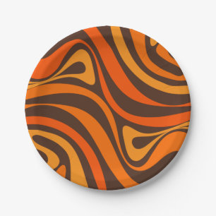 New Groove Retro Swirl Abstract Pattern 70s Orange Paper Plates