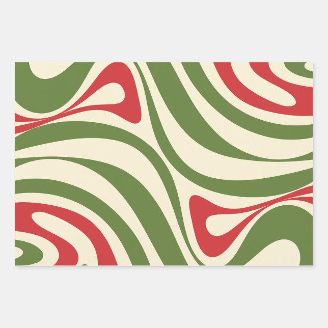 New Groove Retro Swirl Christmas Abstract Pattern Wrapping Paper Sheets (Front)