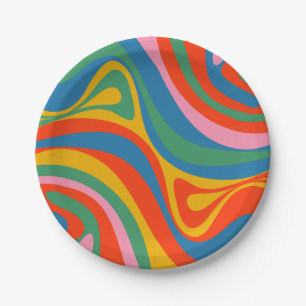 New Groove Retro Trippy Colorful Abstract Pattern Paper Plates