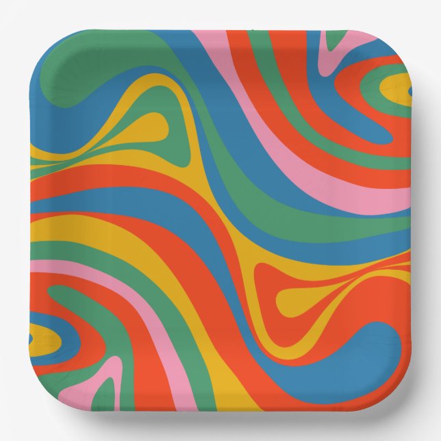 New Groove Retro Trippy Colorful Abstract Pattern Paper Plates (Front)