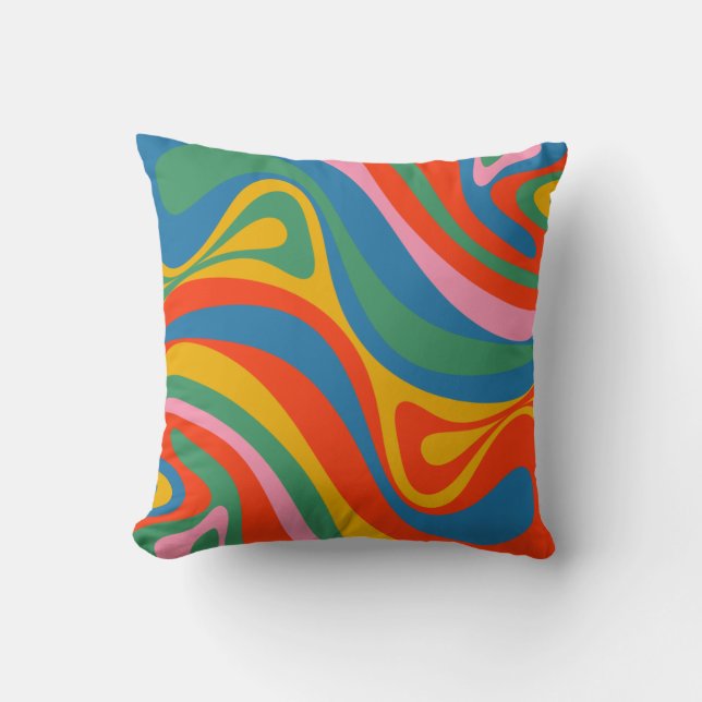 New Groove Retro Trippy Colorful Abstract Pattern Throw Pillow (Front)