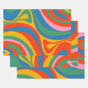 New Groove Retro Trippy Colorful Abstract Pattern Wrapping Paper Sheets