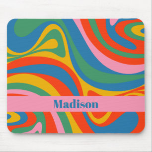 New Groove Retro Trippy Colorful Abstract w/ Name Mouse Pad