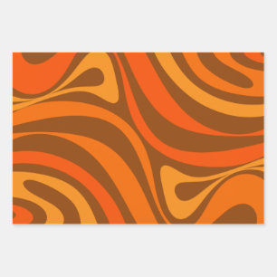New Groove Trippy Retro 70s Orange Brown Abstract  Wrapping Paper Sheets