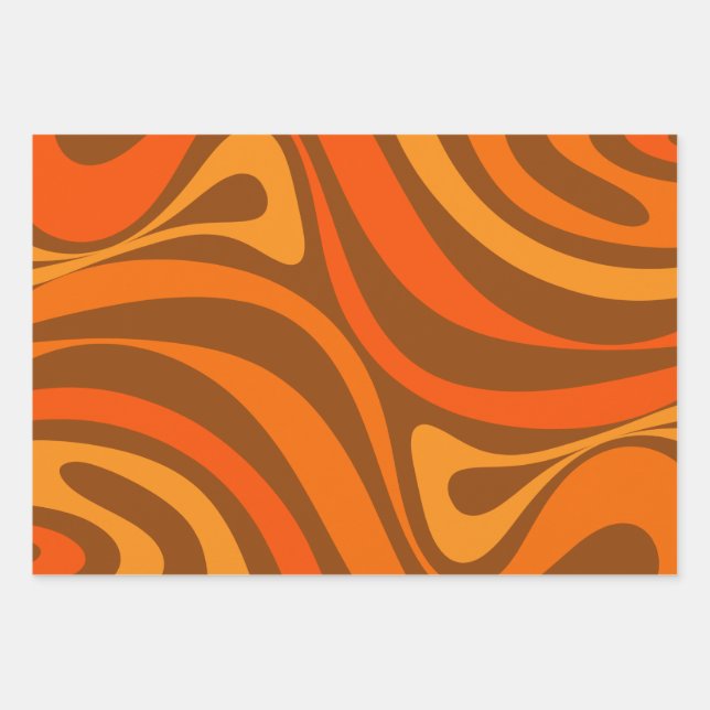 New Groove Trippy Retro 70s Orange Brown Abstract  Wrapping Paper Sheets (Front)