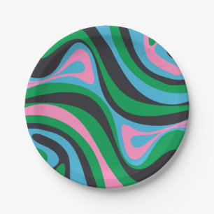 New Groove Trippy Retro Colorful Abstract Pattern Paper Plates
