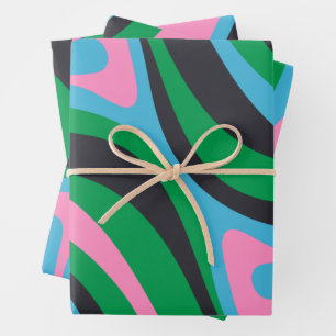 New Groove Trippy Retro Colorful Abstract Pattern Wrapping Paper Sheets