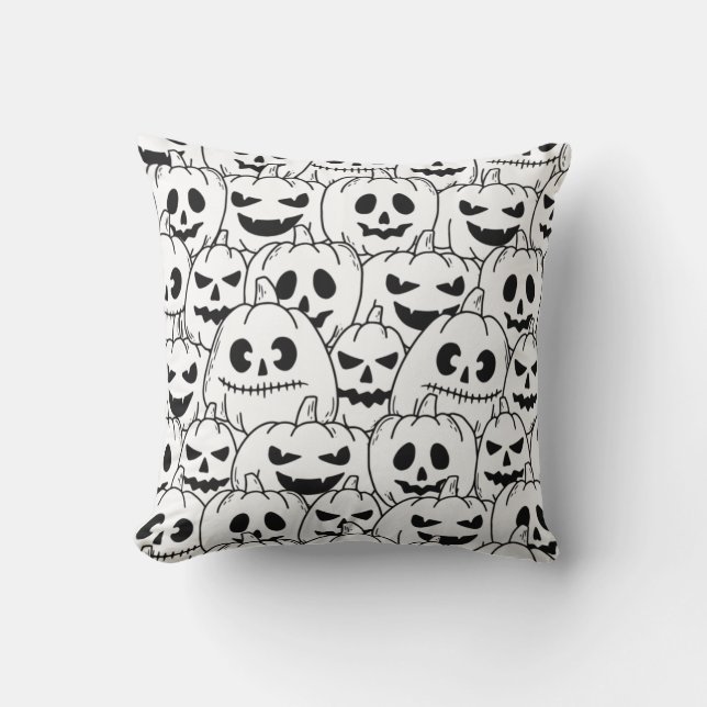 New Halloween Pumpkin Sketch Throw Pillow (Front)