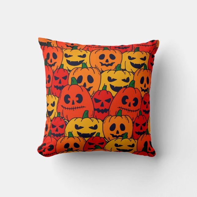New Halloween Spooky Pumpkin Throw Pillow (Front)