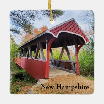 New Hampshire Belmont Covered Bridge  Ceramic Ornament by RenderlyYours at Zazzle