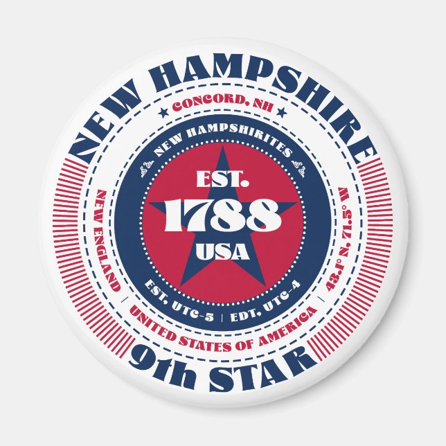 New Hampshire Circle Typography Souvenir Magnet (Front)