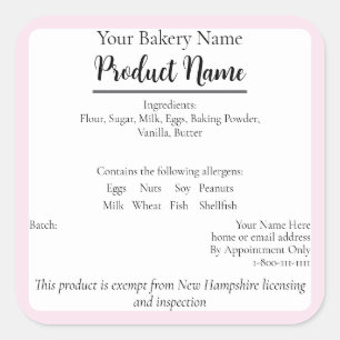 New Hampshire Cottage Food Business Baking Label