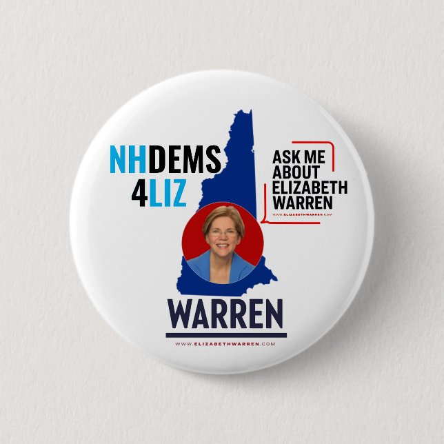 New Hampshire Dems For Warren Button (Front)