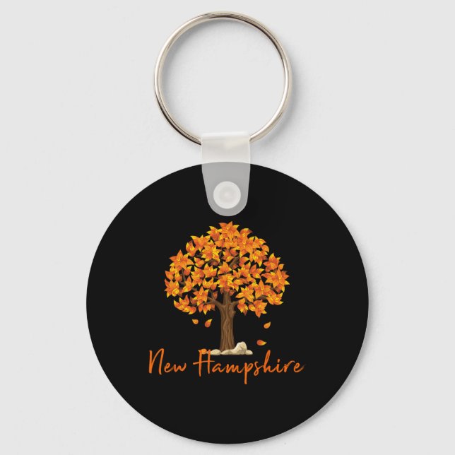 New Hampshire Fall Foliage Autumn Rustic Maple Oak Keychain (Front)