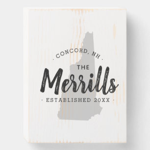 New Hampshire Family Monogram State Map Wooden Box Sign