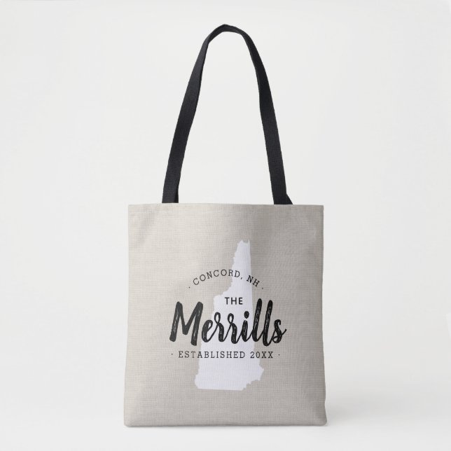 New Hampshire Family Monogram State Tote Bag (Front)