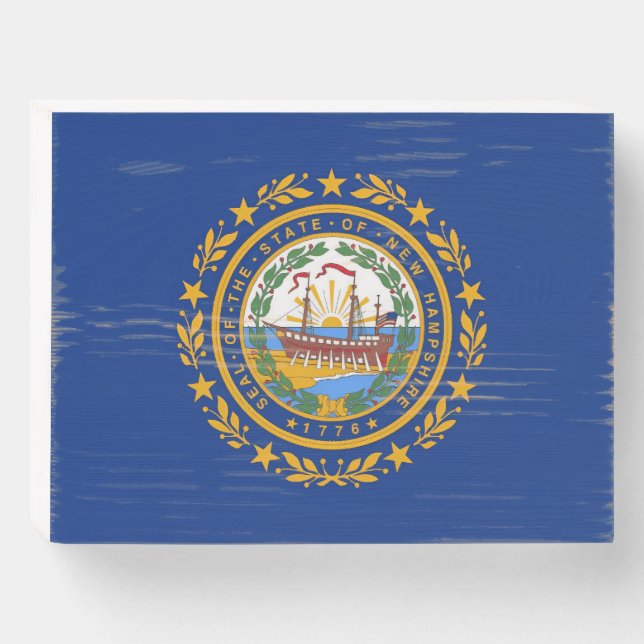 New Hampshire Flag Wooden Box Sign (Front Horizontal)