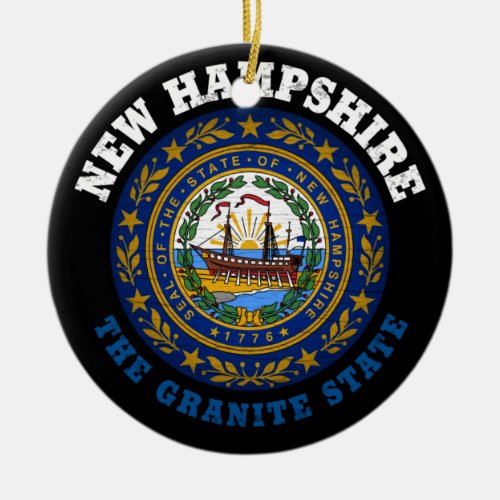 NEW HAMPSHIRE GRANITE STATE FLAG CERAMIC ORNAMENT