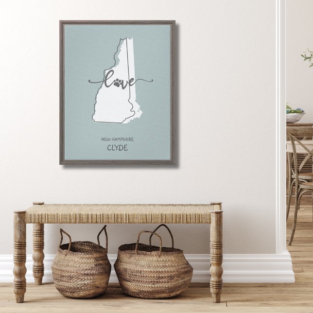 New Hampshire Home State Dog Lover Canvas Print (New Hampshire lovers, and dog lovers, what a beautiful custom canvas to add to any wall!)