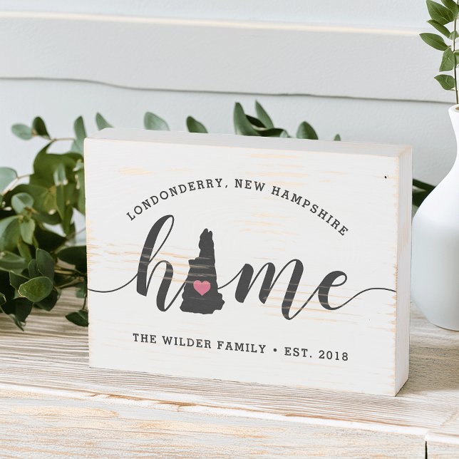 New Hampshire Home State Rustic Family Name Wooden Box Sign (Creator Uploaded)