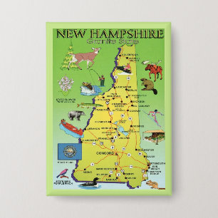  New Hampshire Illustrated  Map Postcard Button