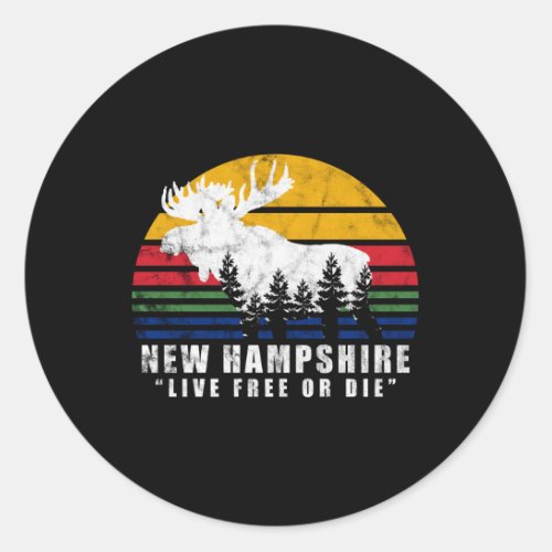 New Hampshire Live Free Or Die Moose Forest Classic Round Sticker