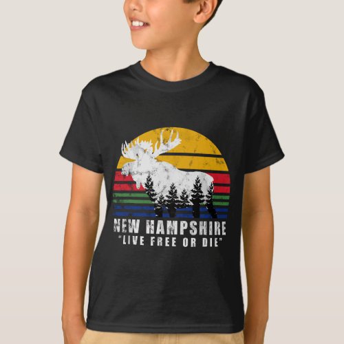 New Hampshire Live Free Or Die Vintage Moose Fores T_Shirt