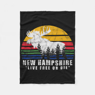 New Hampshire Live Or Die Vintage Moose Forest Fleece Blanket