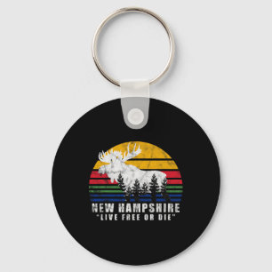 New Hampshire Live Or Die Vintage Moose Forest Keychain