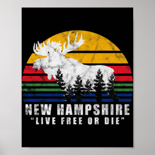 New Hampshire Live Or Die Vintage Moose Forest Poster