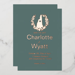 New Hampshire Map  Destination Wedding  Foil Invitation