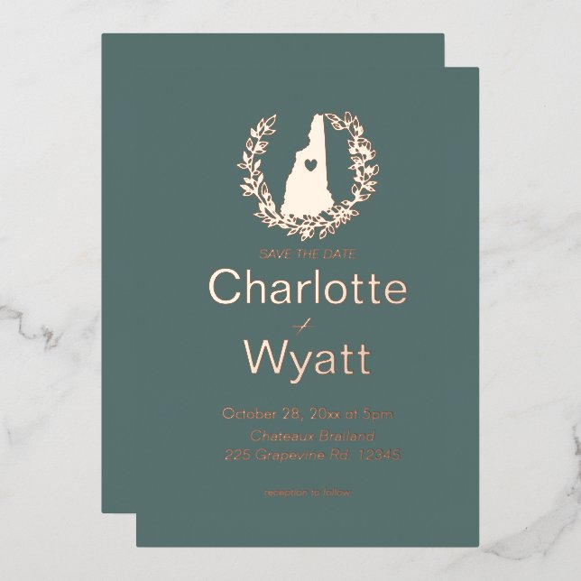 New Hampshire Map  Destination Wedding  Foil Invitation (Front/Back)